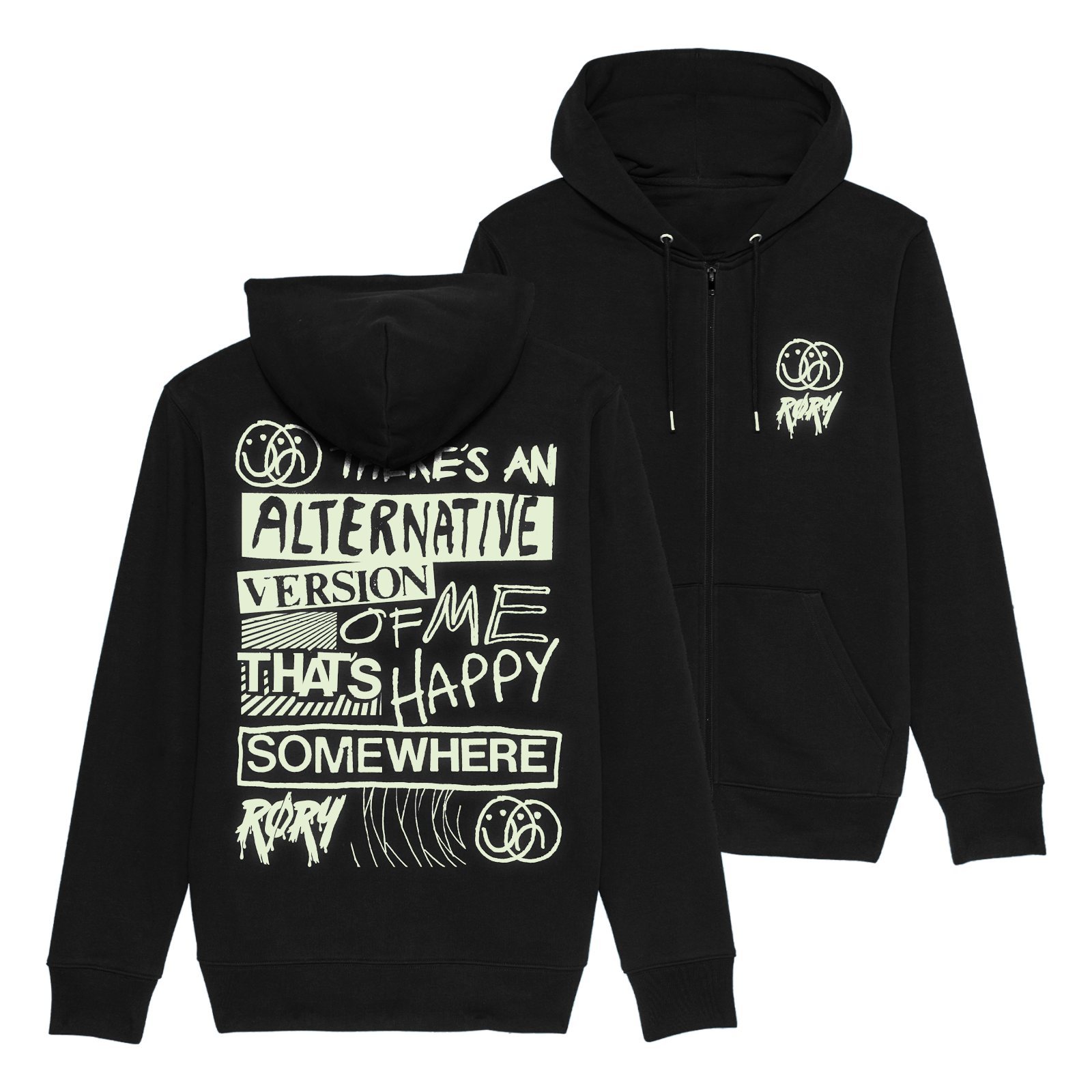 HAPPY SOMEWHERE ZIP HOODIE (BLACK)
